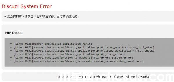 Discuz“您当前的访问请求当中含有非法字符“的解决方法(图1) Discuz“您当前的访问请求当中含有非法字符“的解决方法